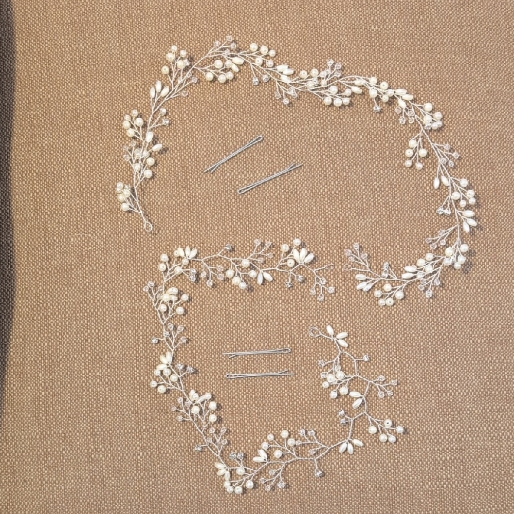 Delicate Silver and White Bridal Hair Vine